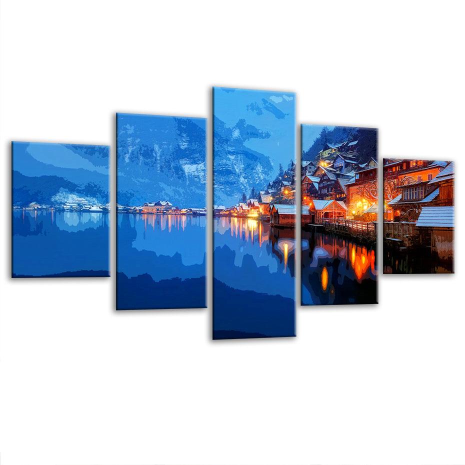 Austrian Lake 5 Piece HD Multi Panel Canvas Wall Art Frame - Original Frame
