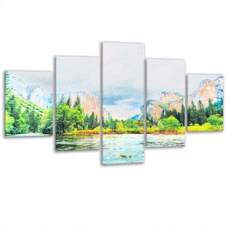 Yosemite National Park 5 Piece HD Multi Panel Canvas Wall Art Frame - Original Frame