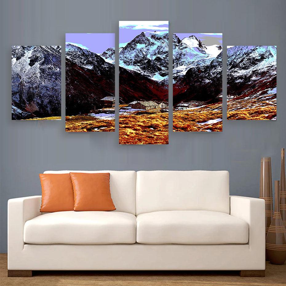Swiss Alps 5 Piece HD Multi Panel Canvas Wall Art Frame - Original Frame