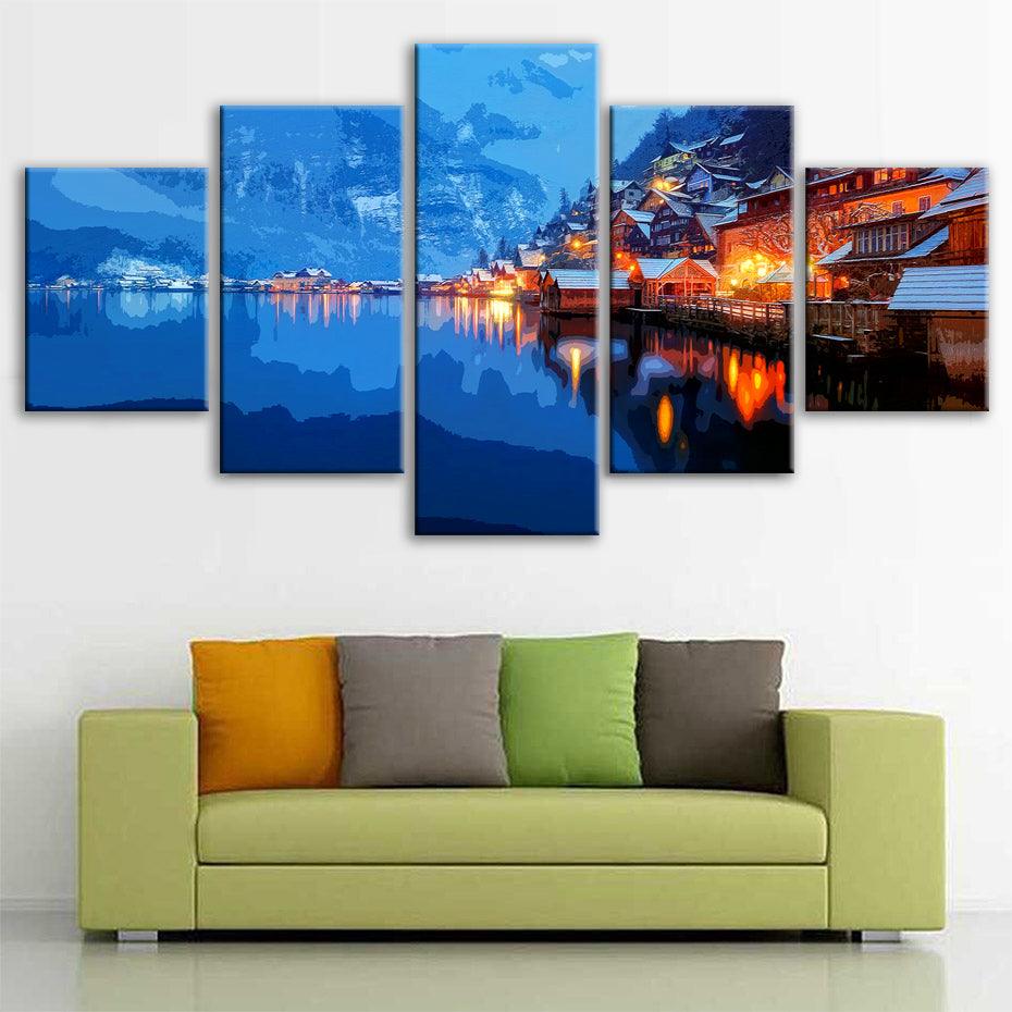 Austrian Lake 5 Piece HD Multi Panel Canvas Wall Art Frame - Original Frame