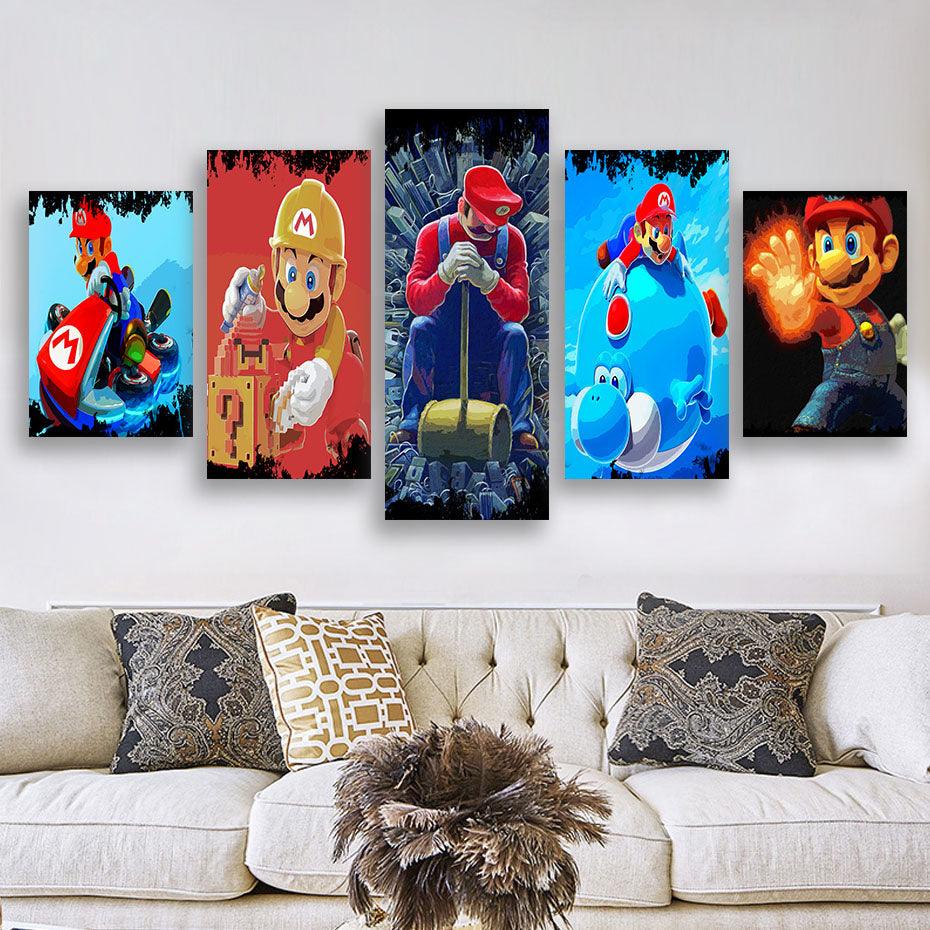 Super Mario 5 Piece HD Multi Panel Canvas Wall Art Frame - Original Frame