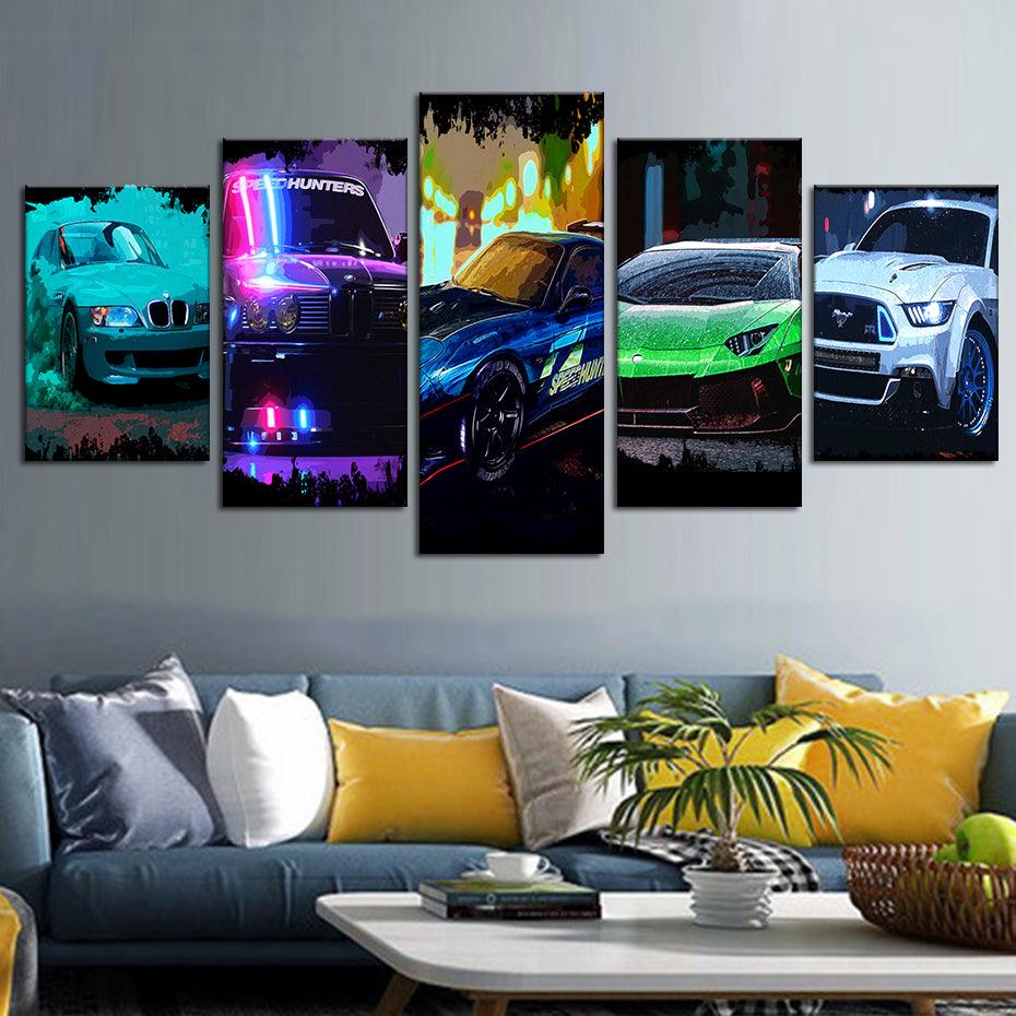 Car Game 5 Piece HD Multi Panel Canvas Wall Art Frame - Original Frame