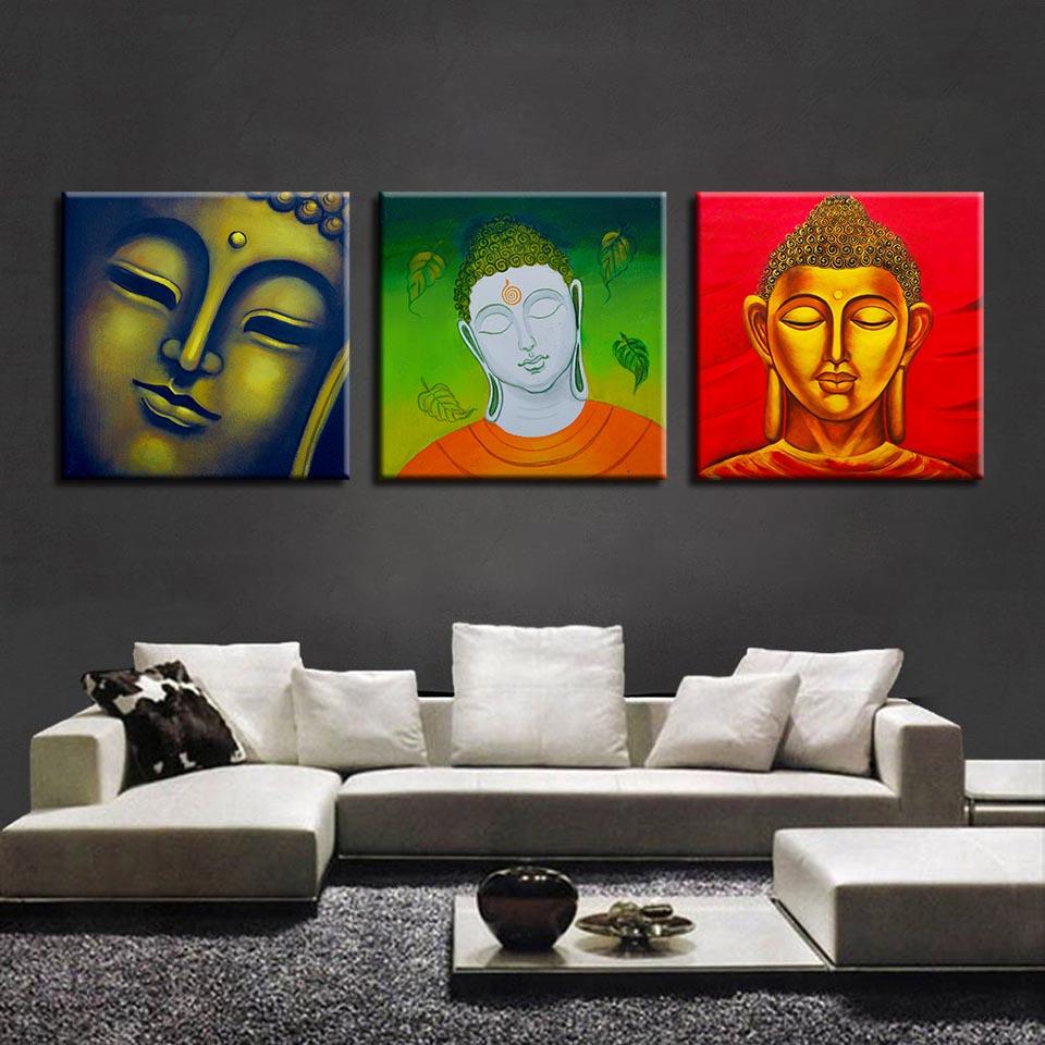 Colorful Buddha Zen Paintings 3 Piece HD Multi Panel Canvas Wall Art Frame - Original Frame