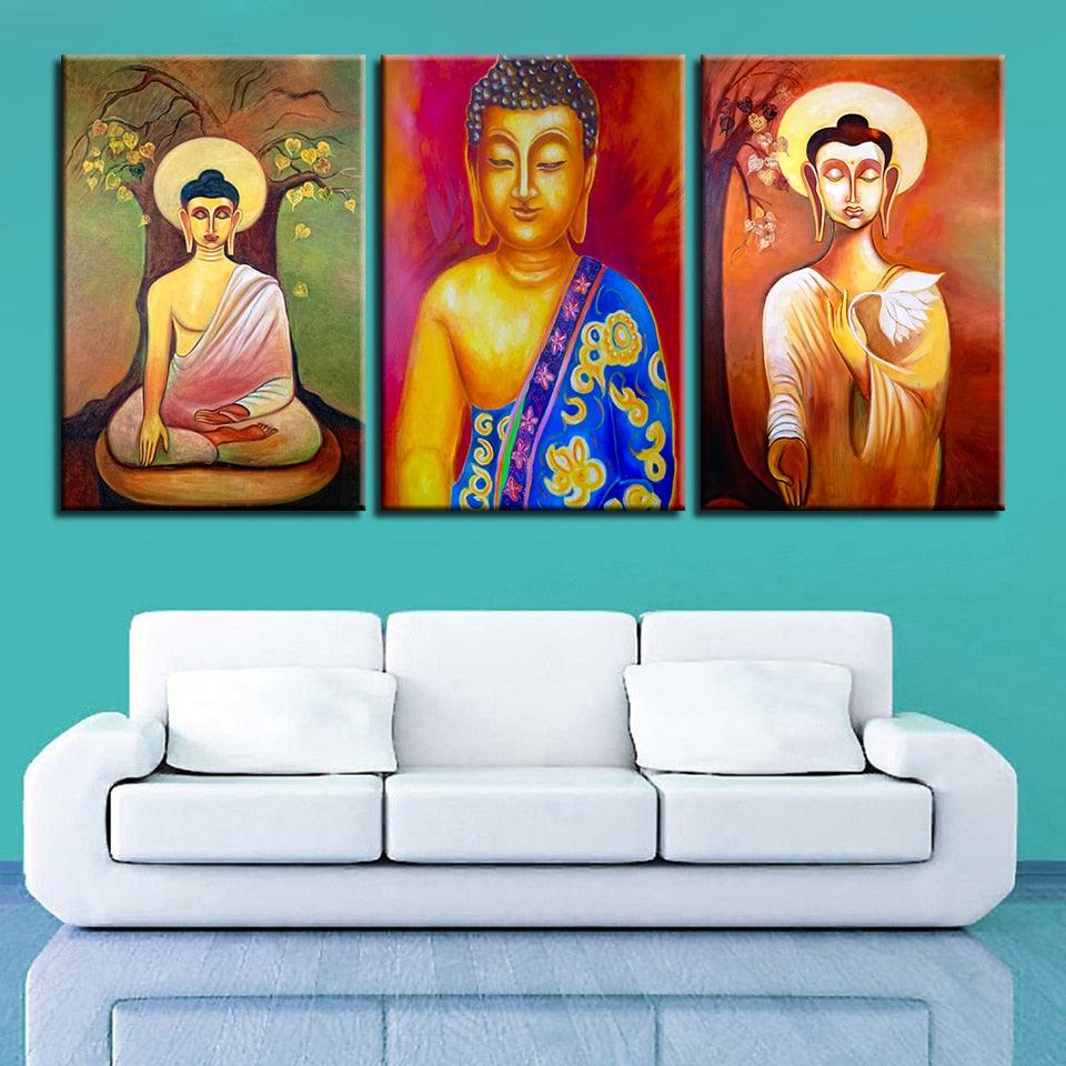 Buddha Painting 3 Piece HD Multi Panel Canvas Wall Art Frame - Original Frame