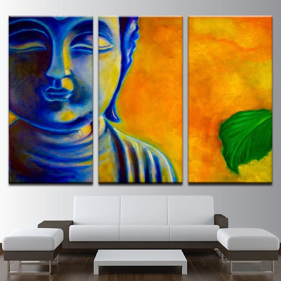 Blue Zen Buddha Paintings 3 Piece HD Multi Panel Canvas Wall Art Frame - Original Frame
