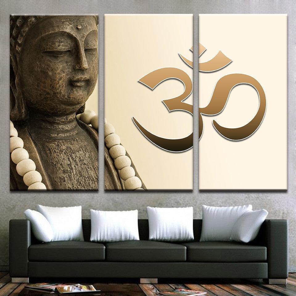 Om Art Buddha 3 Piece HD Multi Panel Canvas Wall Art Frame - Original Frame
