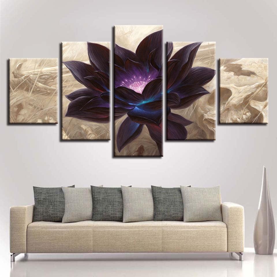 Black Lotus Graphic 5 Piece HD Multi Panel Canvas Wall Art Frame - Original Frame