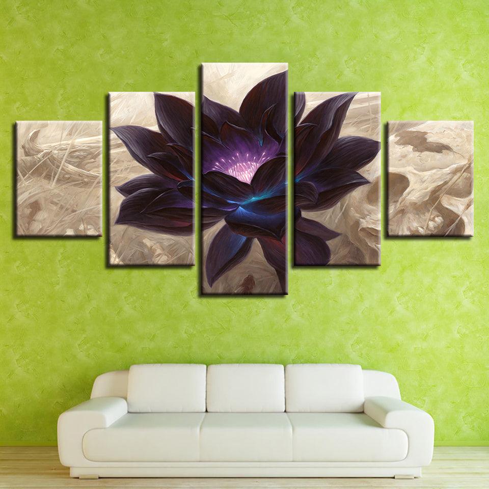 Black Lotus Graphic 5 Piece HD Multi Panel Canvas Wall Art Frame - Original Frame