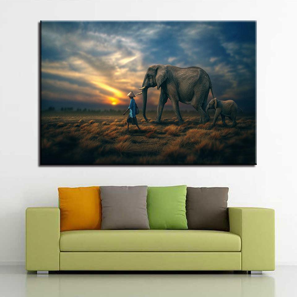 Elephant Family 1 Piece HD Multi Panel Canvas Wall Art Frame - Original Frame