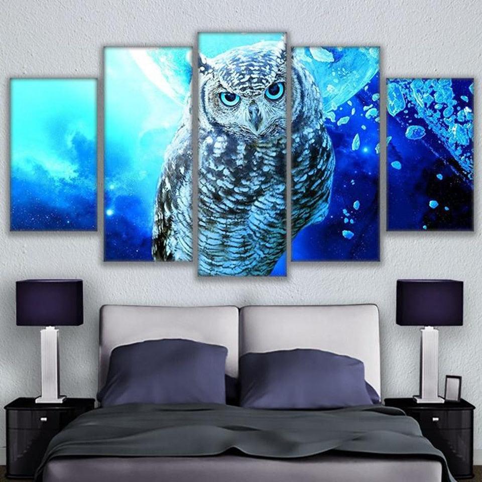 Blue Owl 5 Piece HD Multi Panel Canvas Wall Art Frame - Original Frame