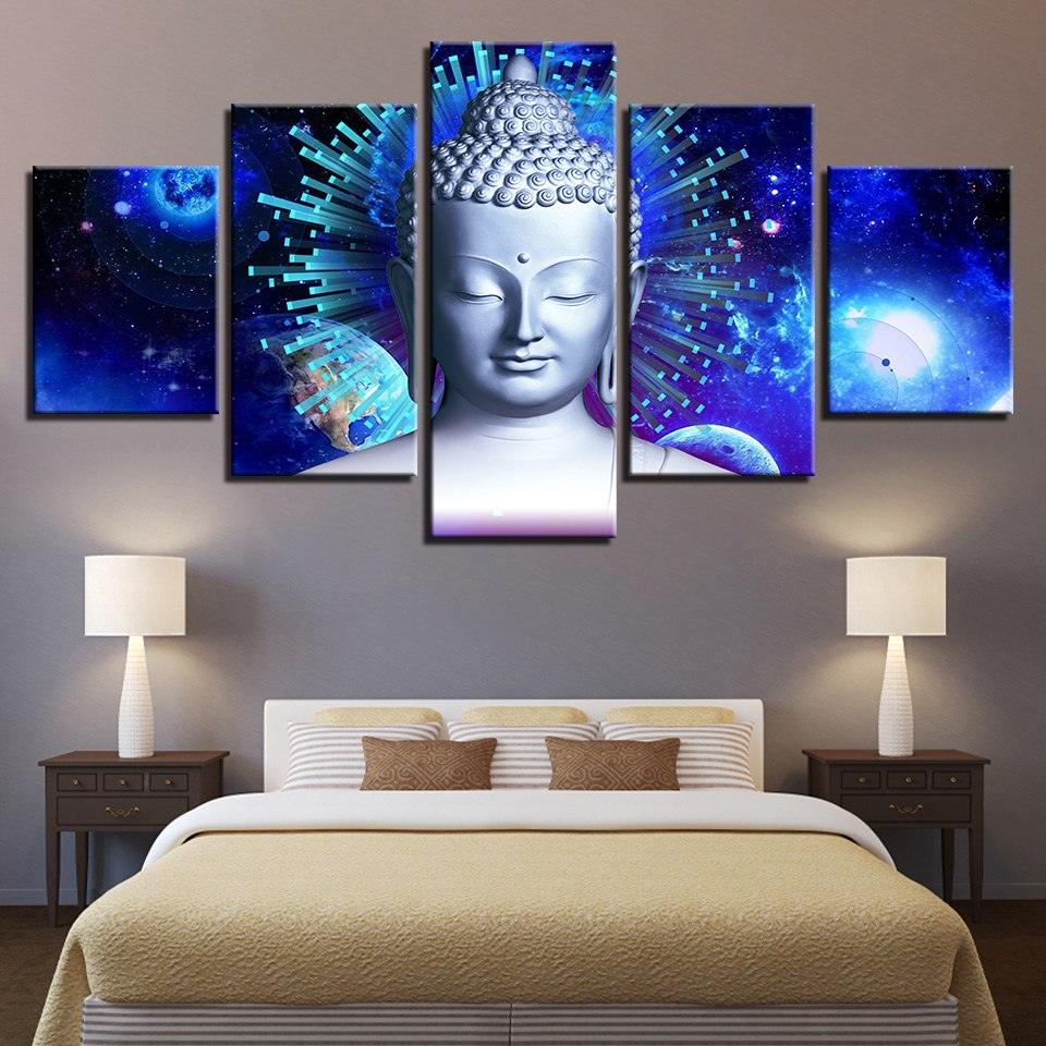 Lord Buddha Stary 5 Piece HD Multi Panel Canvas Wall Art Frame - Original Frame