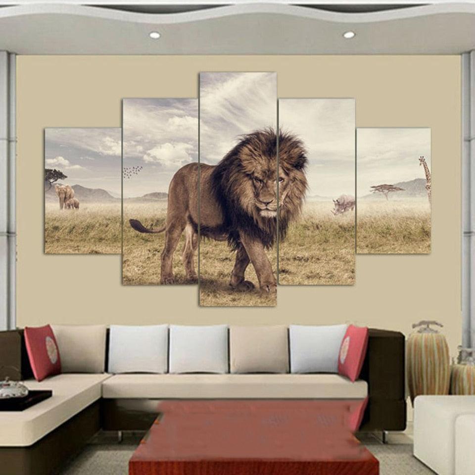 Majestic Lion 5 Piece HD Multi Panel Canvas Wall Art Frame - Original Frame