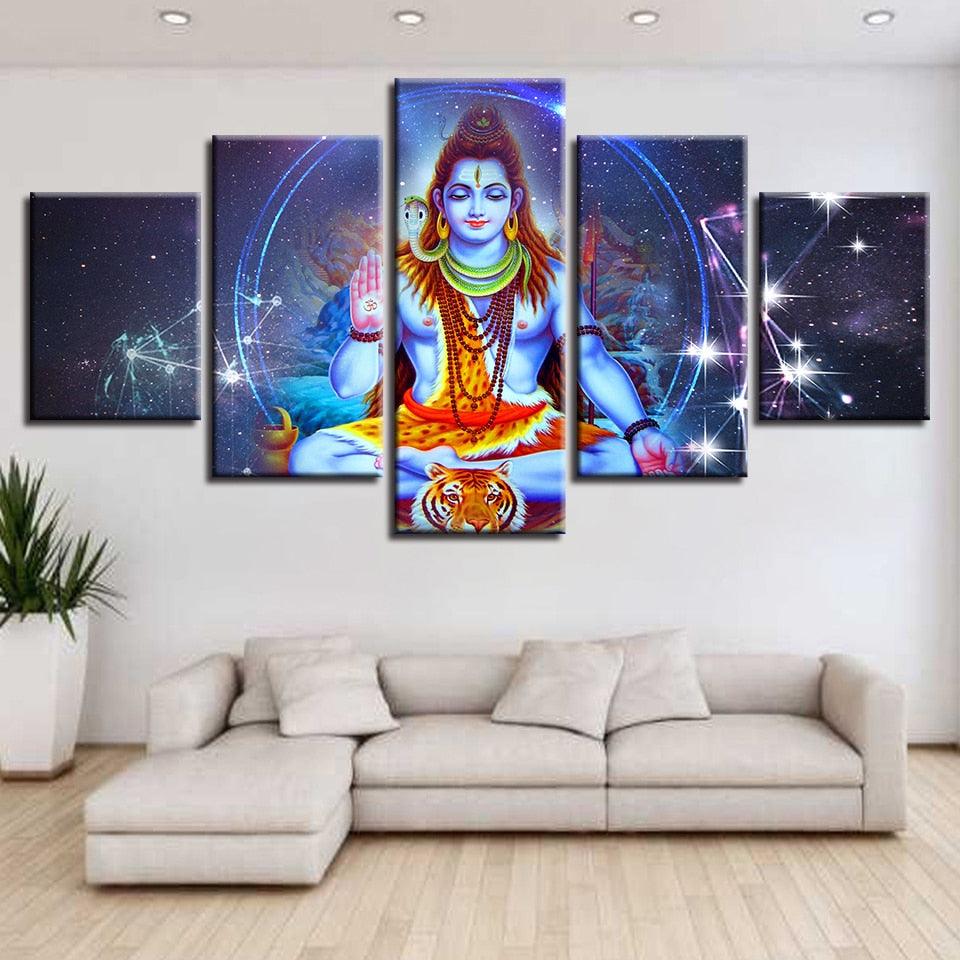Classical Lord Shiva 5 Piece HD Multi Panel Canvas Wall Art Frame - Original Frame