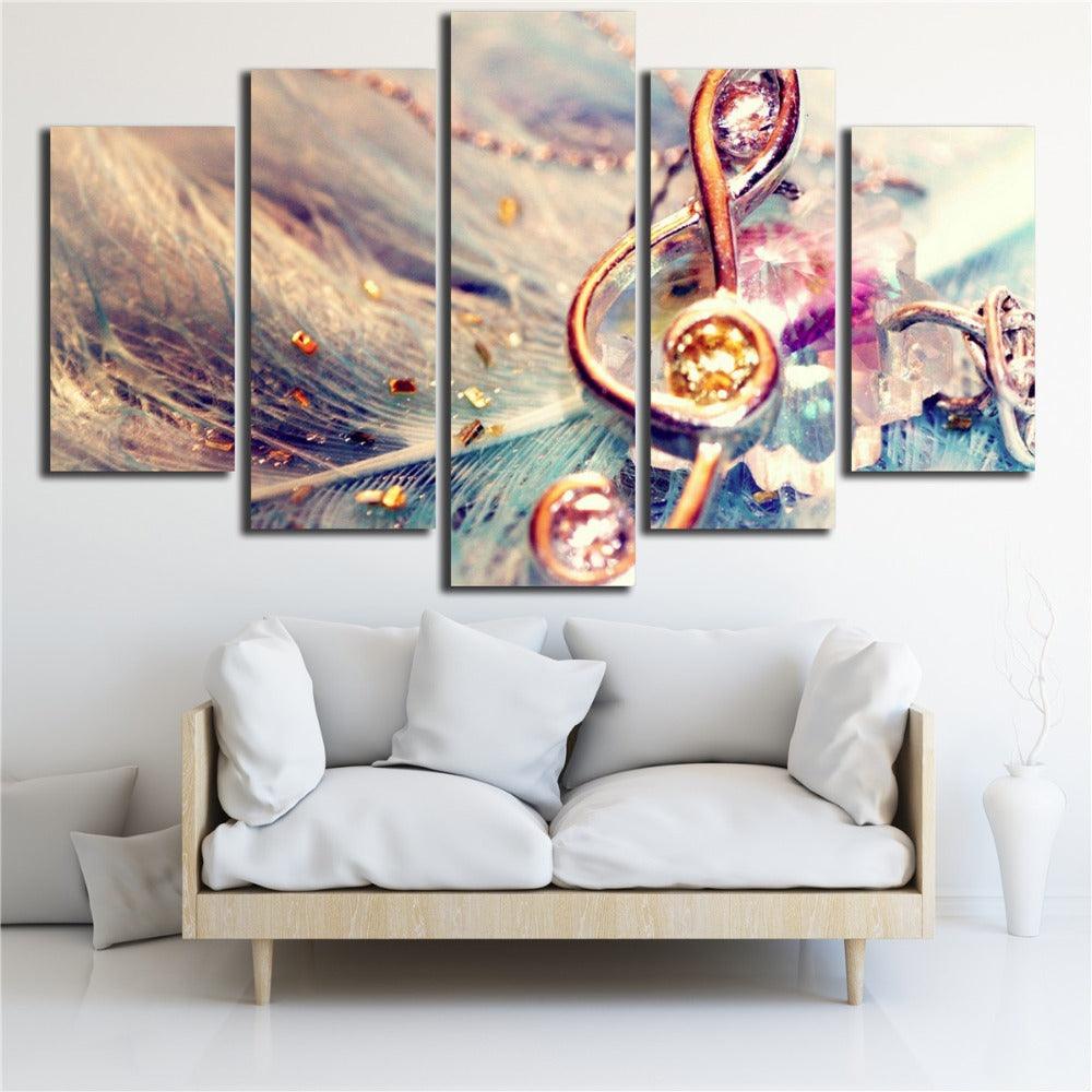 Abstract Music Note 5 Piece HD Multi Panel Canvas Wall Art Frame - Original Frame
