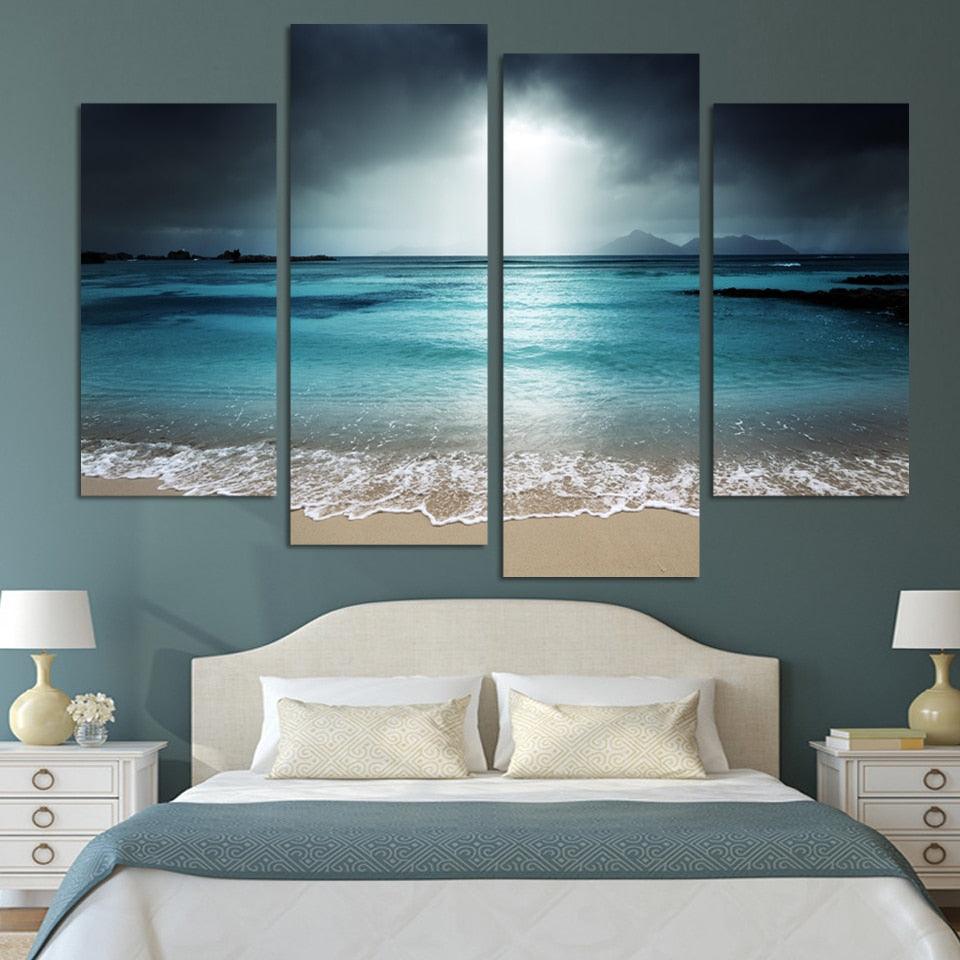 Heaven Ocean 4 Piece HD Multi Panel Canvas Wall Art Frame - Original Frame