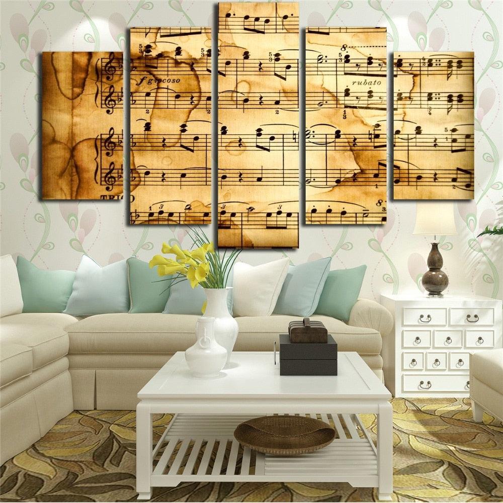 Music Score Notation 5 Piece HD Multi Panel Canvas Wall Art Frame - Original Frame