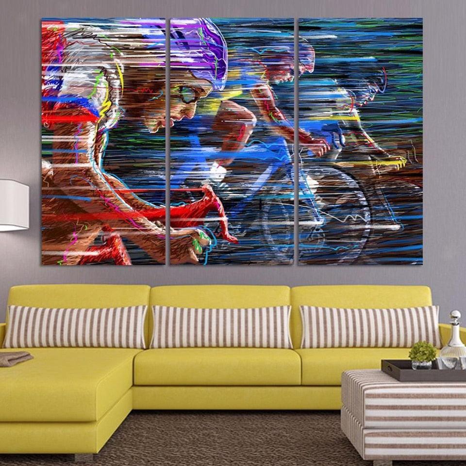 Bicycle Sport 3 Piece HD Multi Panel Canvas Wall Art Frame - Original Frame
