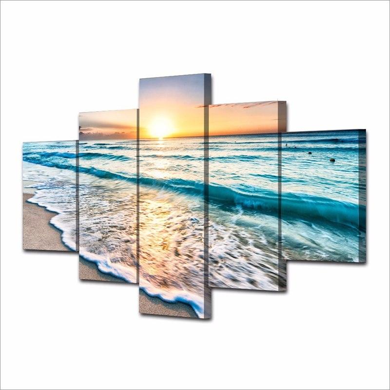 Sunset Beach 5 Piece HD Multi Panel Canvas Wall Art Frame - Original Frame