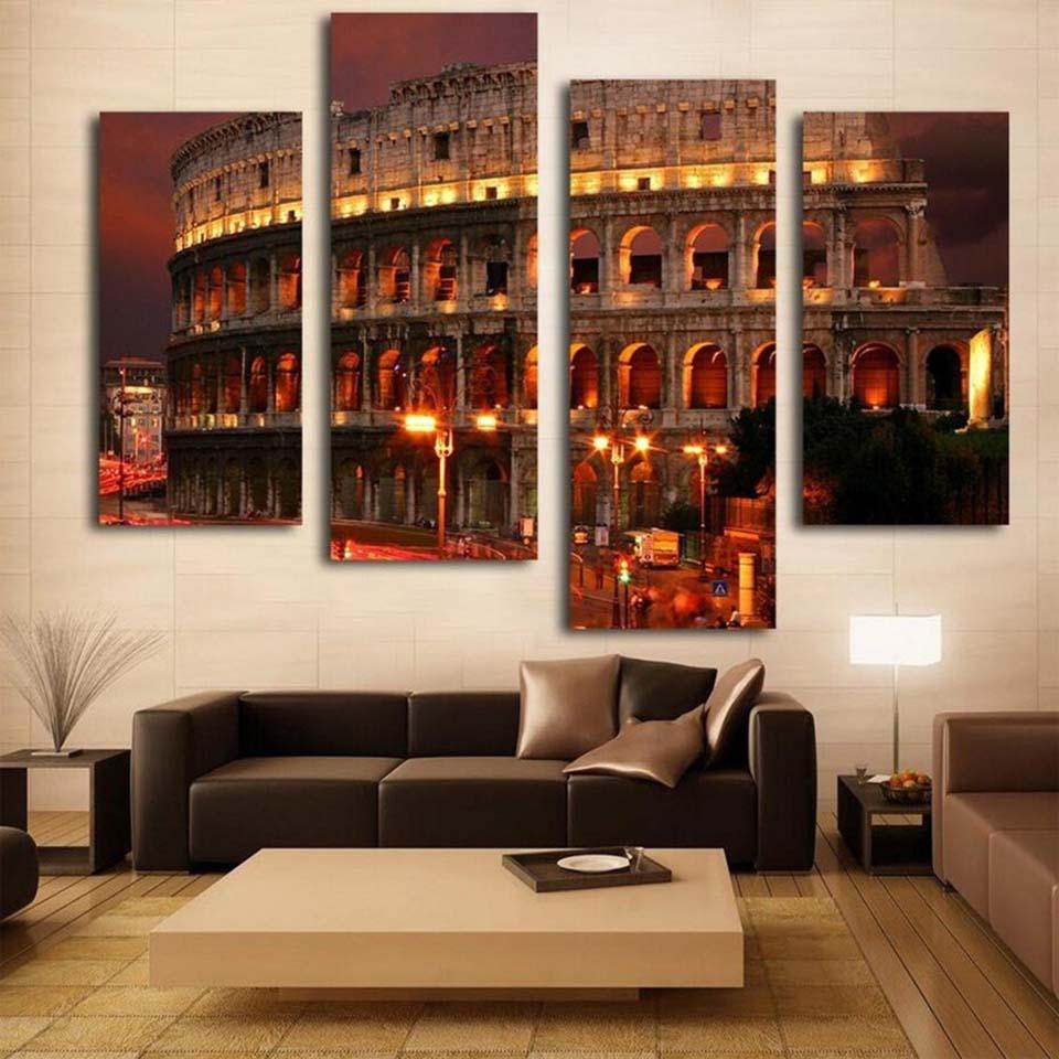 Lit Colosseum Piece HD Multi Panel Canvas Wall Art Frame - Original Frame