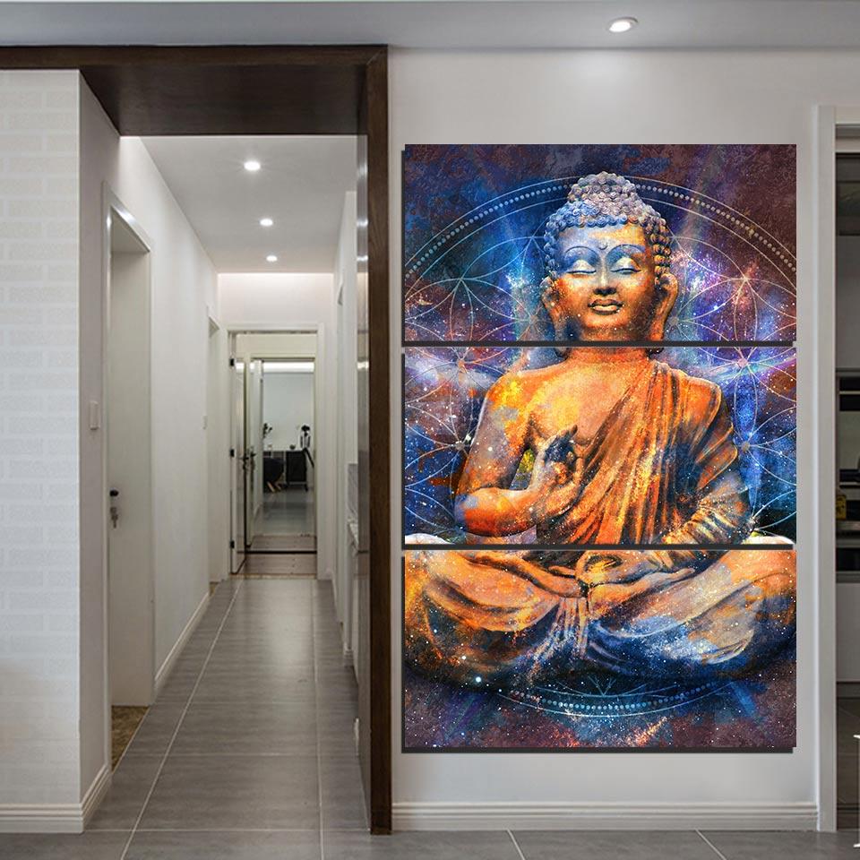 Meditating Buddha Colors 3 Piece HD Multi Panel Canvas Wall Art Frame - Original Frame