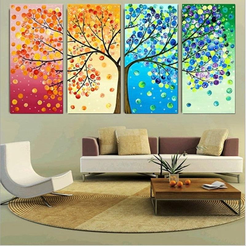 Four Season Tree 4 Piece HD Multi Panel Canvas Wall Art Frame - Original Frame