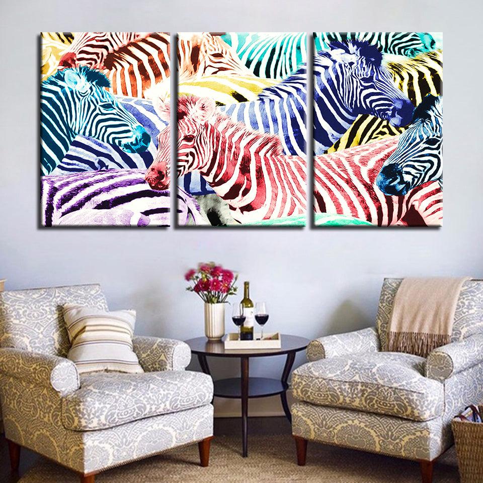 Zebras 3 Piece HD Multi Panel Canvas Wall Art Frame - Original Frame