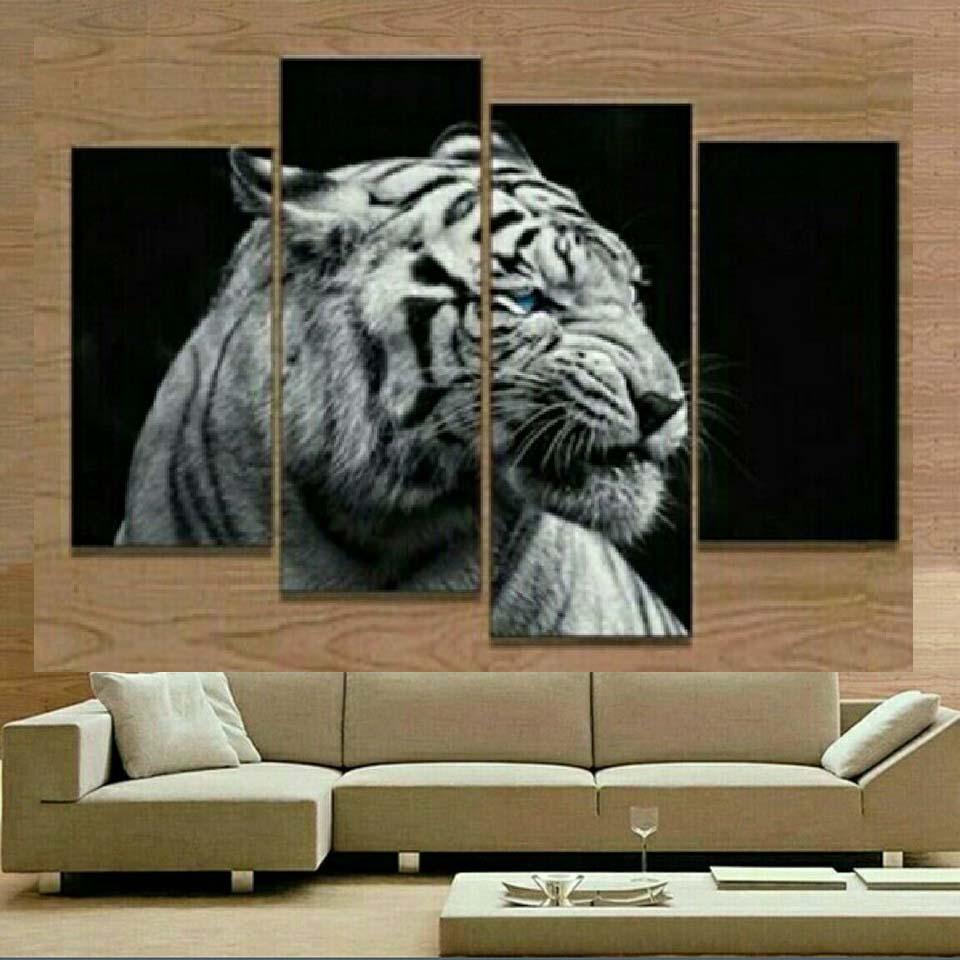 Tiger Head 4 Piece HD Multi Panel Canvas Wall Art - Original Frame