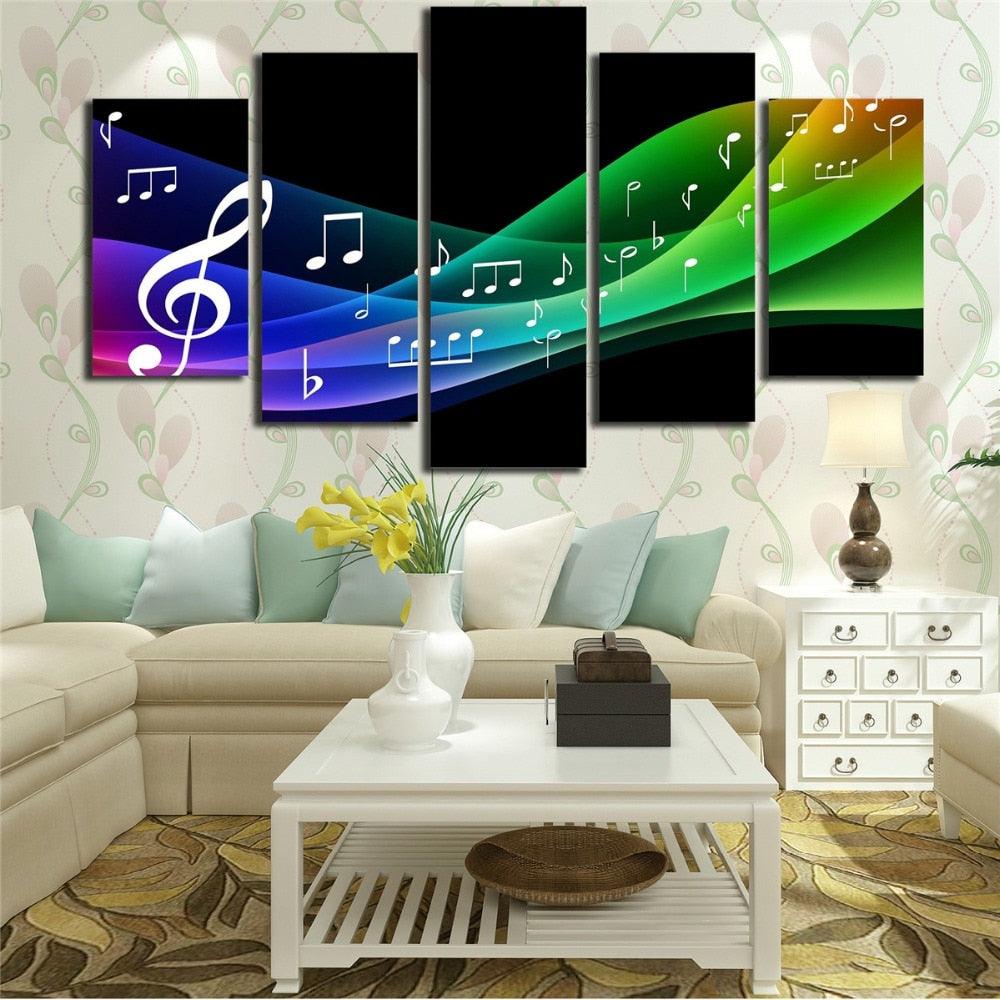 Color Line Of Music Note 5 Piece HD Multi Panel Canvas Wall Art Frame - Original Frame