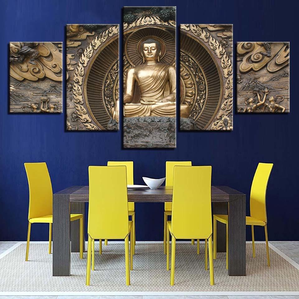 Gold Buddha 5 Piece HD Multi Panel Canvas Wall Art Frame - Original Frame
