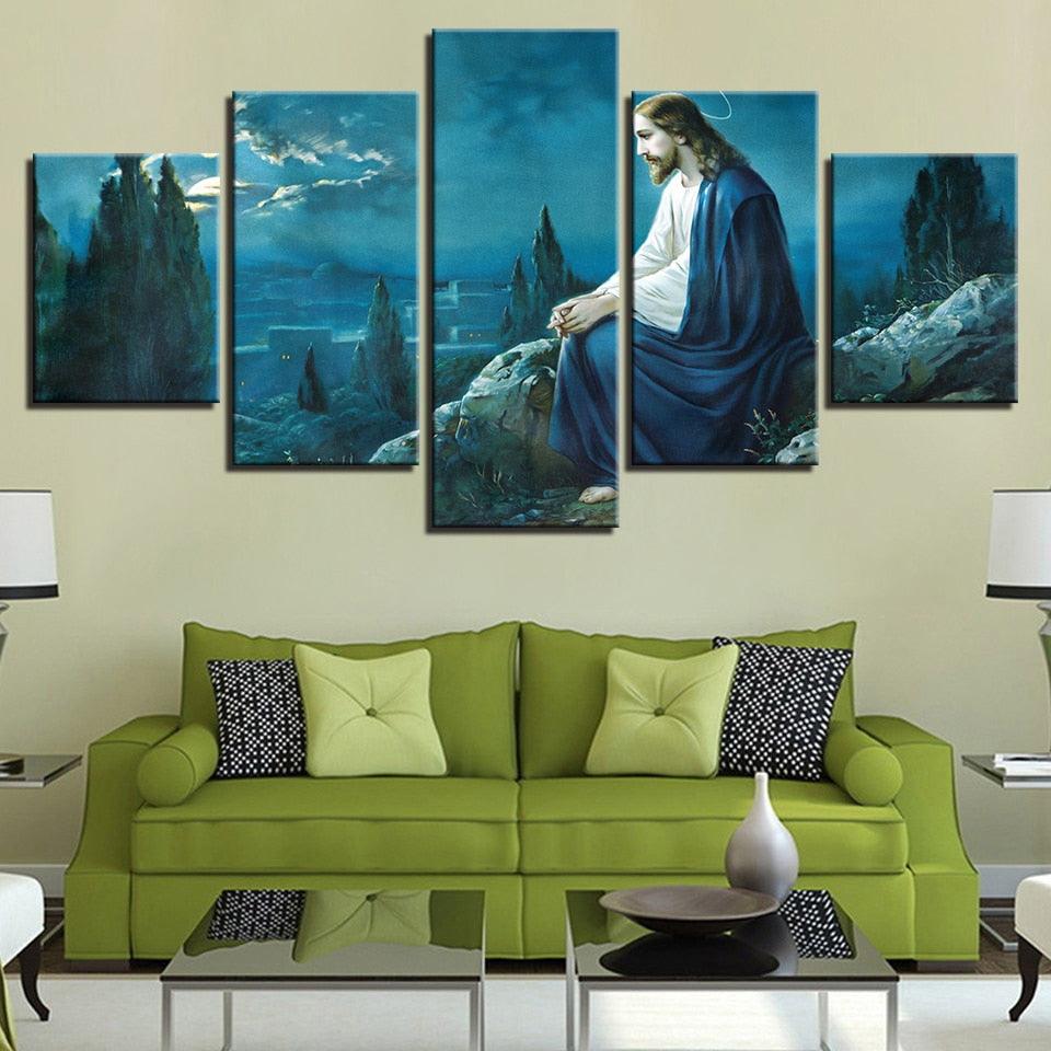 Jesus On The Mountains 5 Piece HD Multi Panel Canvas Wall Art Frame - Original Frame