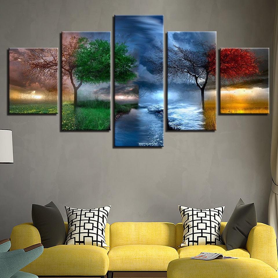Tree Seasons 5 Piece HD Multi Panel Canvas Wall Art Frame - Original Frame
