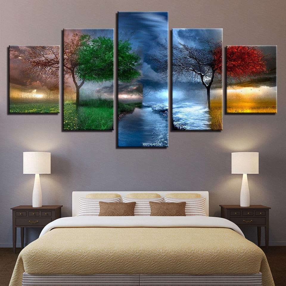 Tree Seasons 5 Piece HD Multi Panel Canvas Wall Art Frame - Original Frame