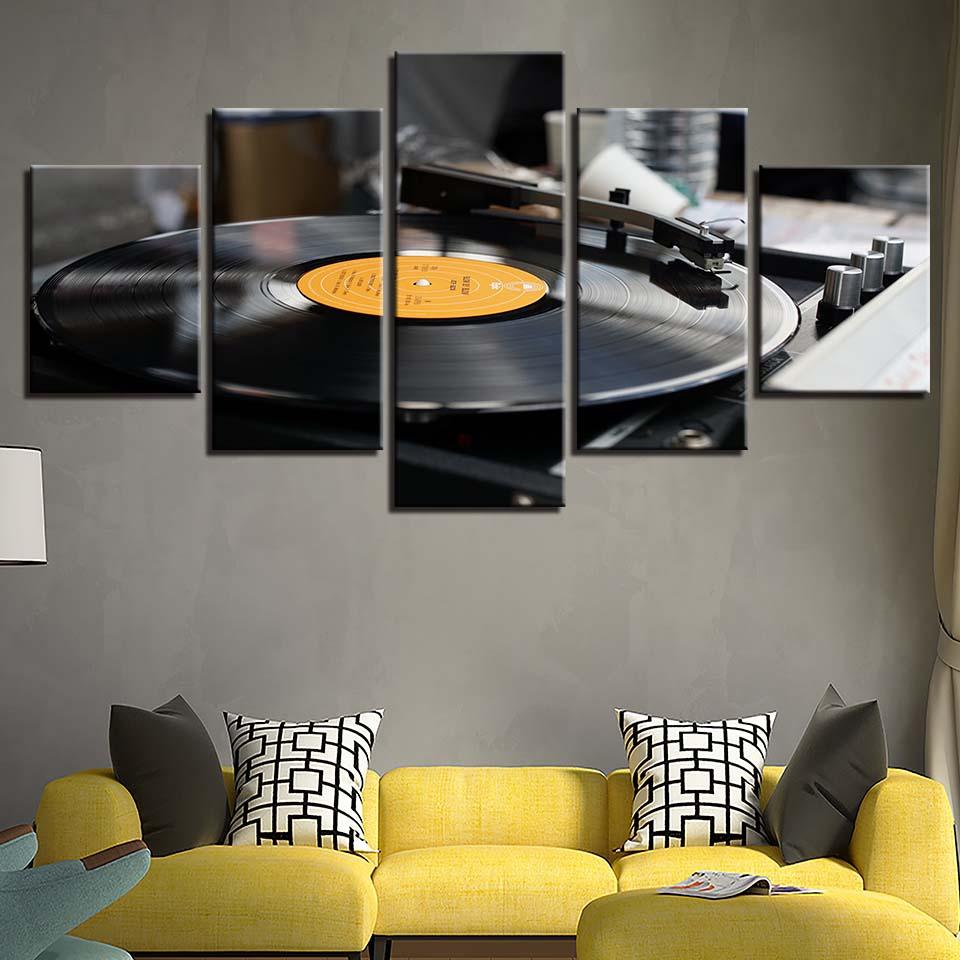 Music Record 5 Piece HD Multi Panel Canvas Wall Art Frame - Original Frame