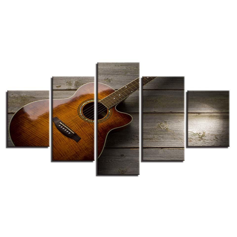 Classical Guitar 5 Piece HD Multi Panel Canvas Wall Art Frame - Original Frame