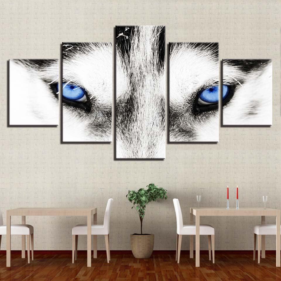Wolf's Blue Eyes 5 Piece HD Multi Panel Canvas Wall Art Frame - Original Frame