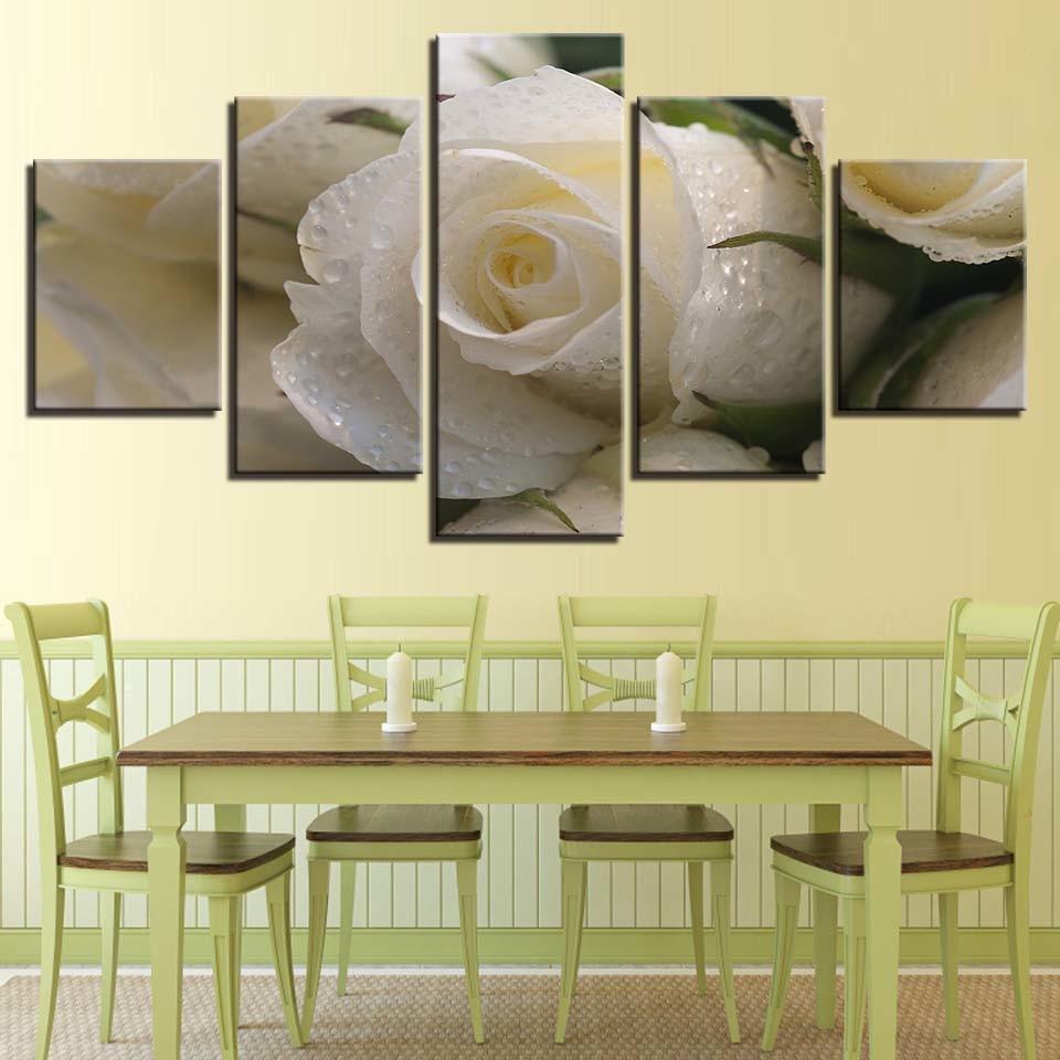 Beautiful White Rose 5 Piece HD Multi Panel Canvas Wall Art Frame - Original Frame