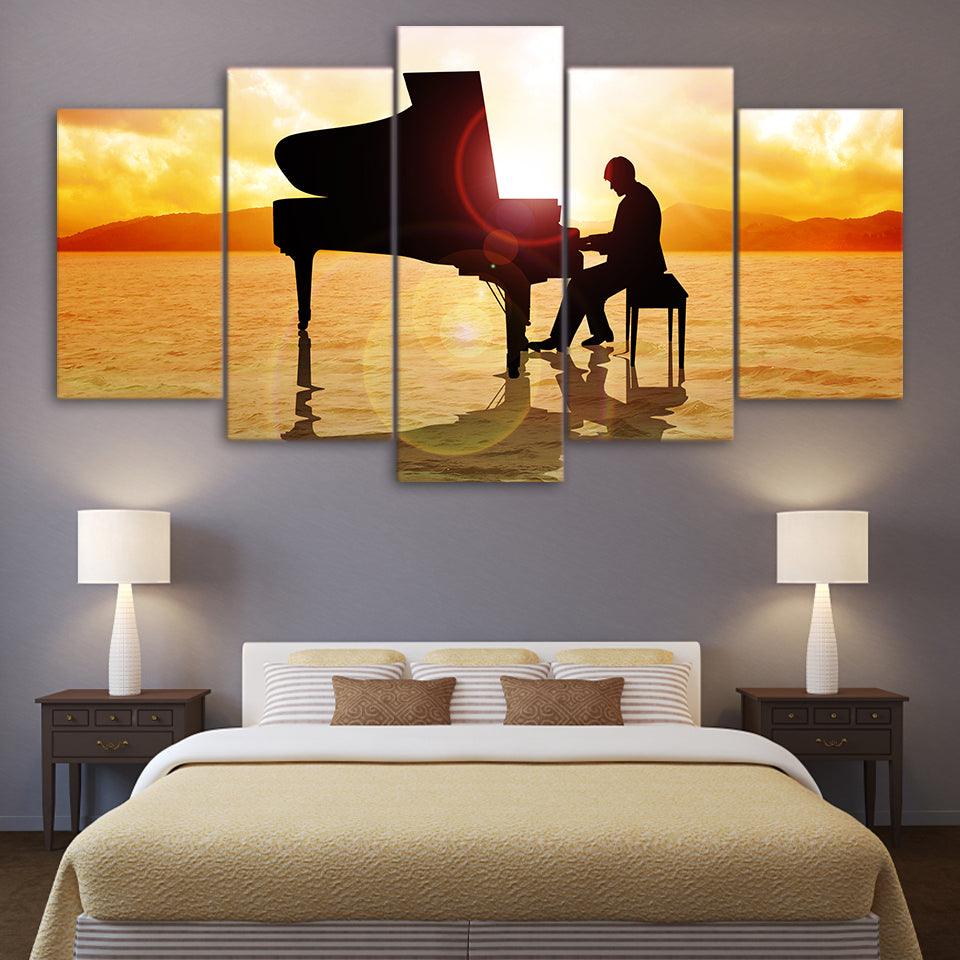 Prince Plays The Piano 5 Piece HD Multi Panel Canvas Wall Art - Original Frame