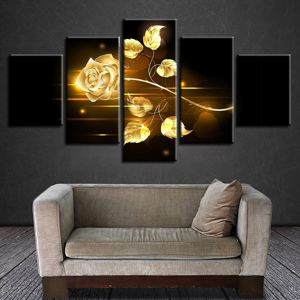 Golden Rose 5 Piece HD Multi Panel Canvas Wall Art Frame - Original Frame