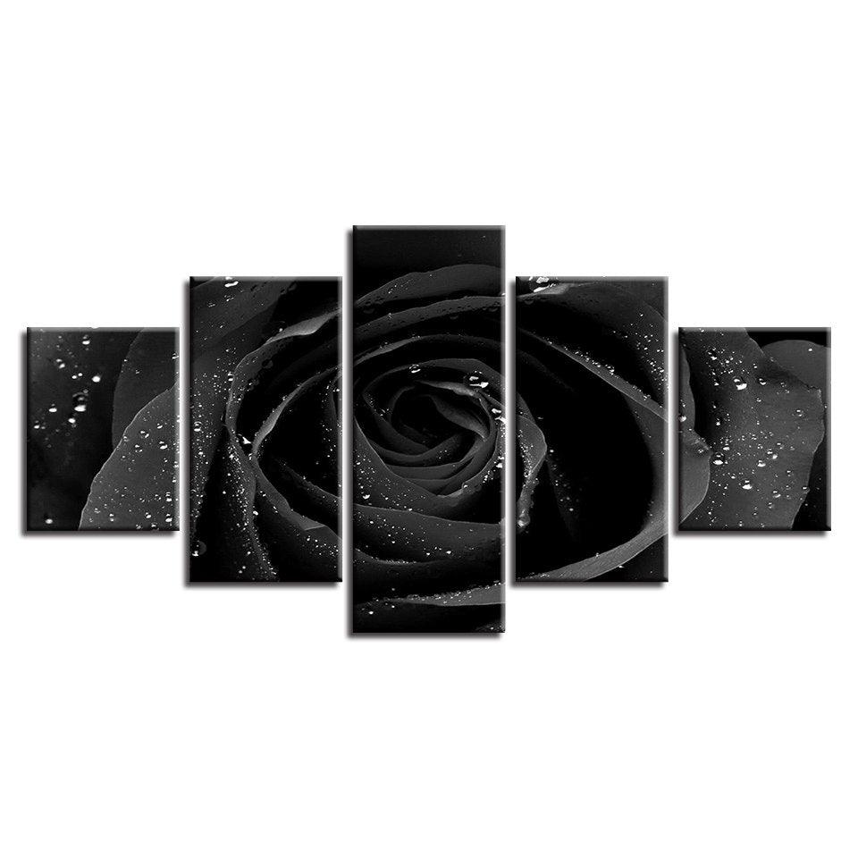 Black Rose 5 Piece HD Multi Panel Canvas Wall Art Frame - Original Frame