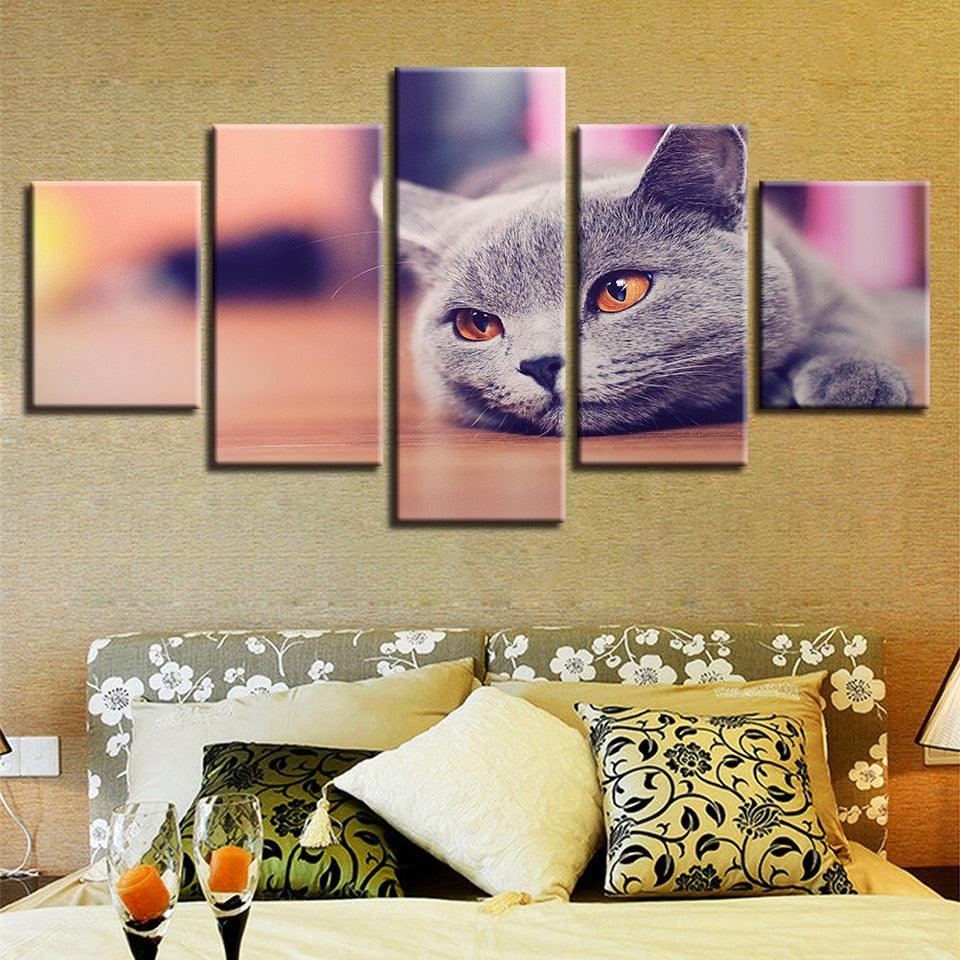 Cat 5 Piece HD Multi Panel Canvas Wall Art - Original Frame