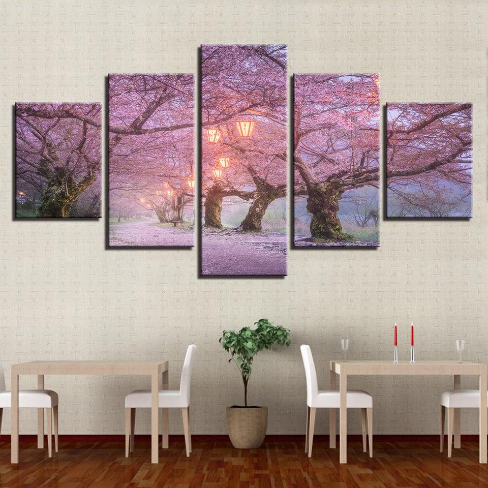 Cherry Blossom 5 Piece HD Multi Panel Canvas Wall Art Frame - Original Frame
