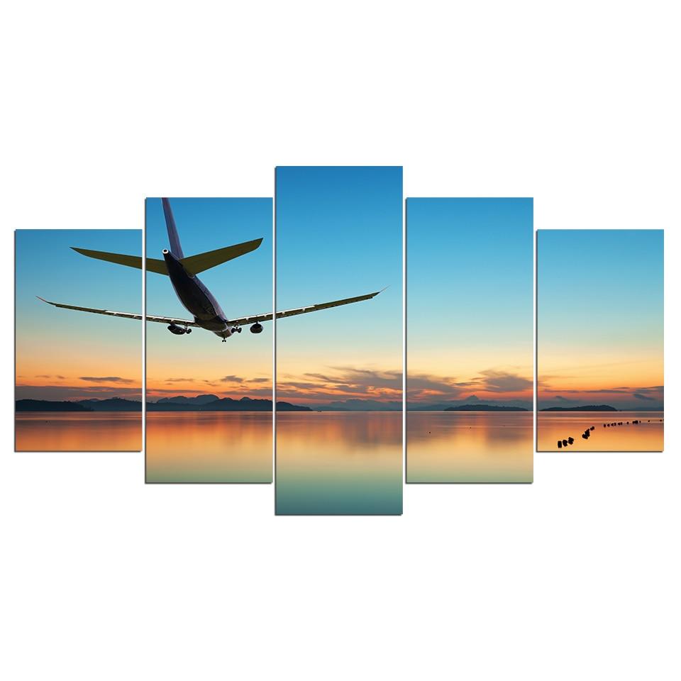 Airplane Sunset 5 Piece Hd Multi Panel Canvas Wall Art Frame – Original 