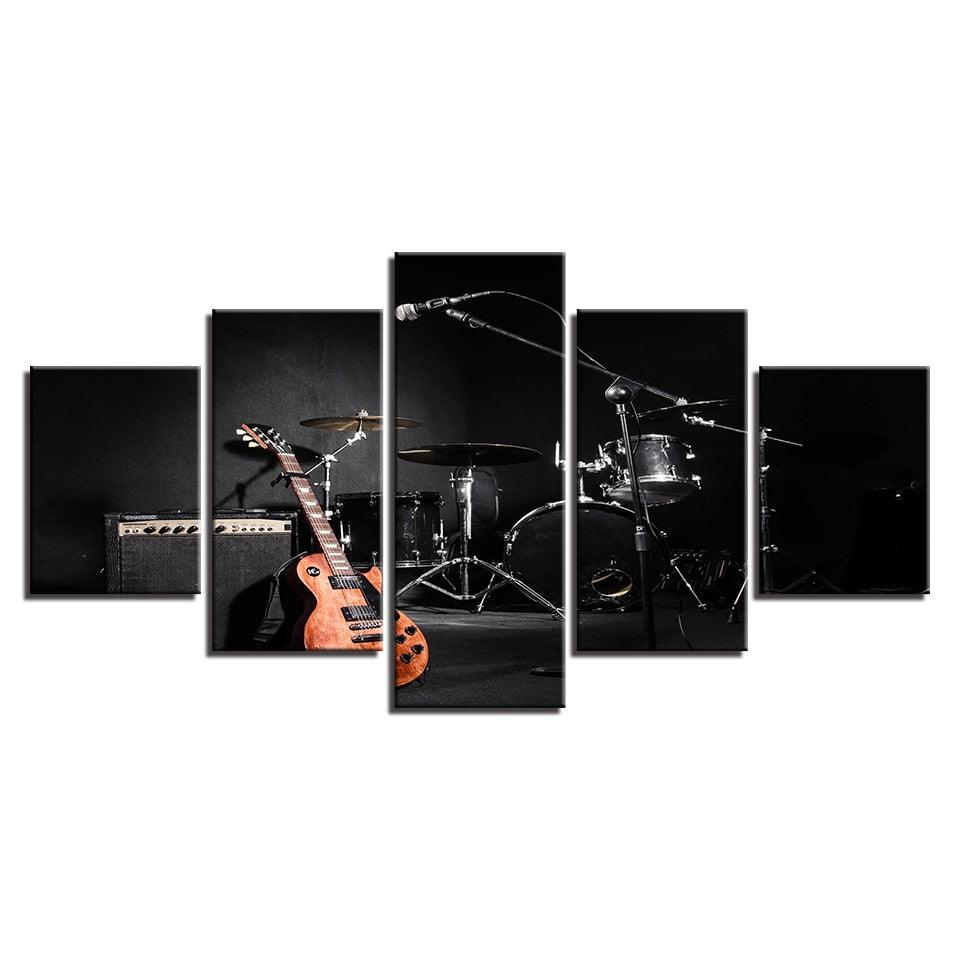 Music Guitar Drum 5 Piece HD Multi Panel Canvas Wall Art Frame - Original Frame
