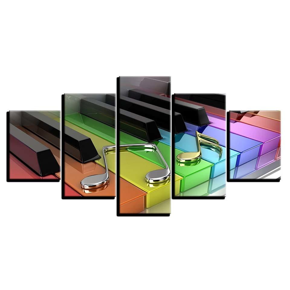 Colorful Piano Keys 5 Piece HD Multi Panel Canvas Wall Art Frame - Original Frame