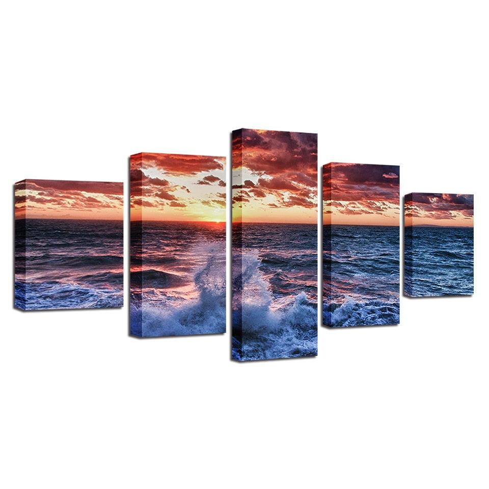 Ocean Waves 5 Piece Multi Panel Canvas Wall Art Frame - Original Frame