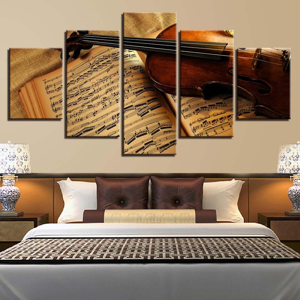 Violin And Music 5 Piece HD Multi Panel Canvas Wall Art Frame - Original Frame