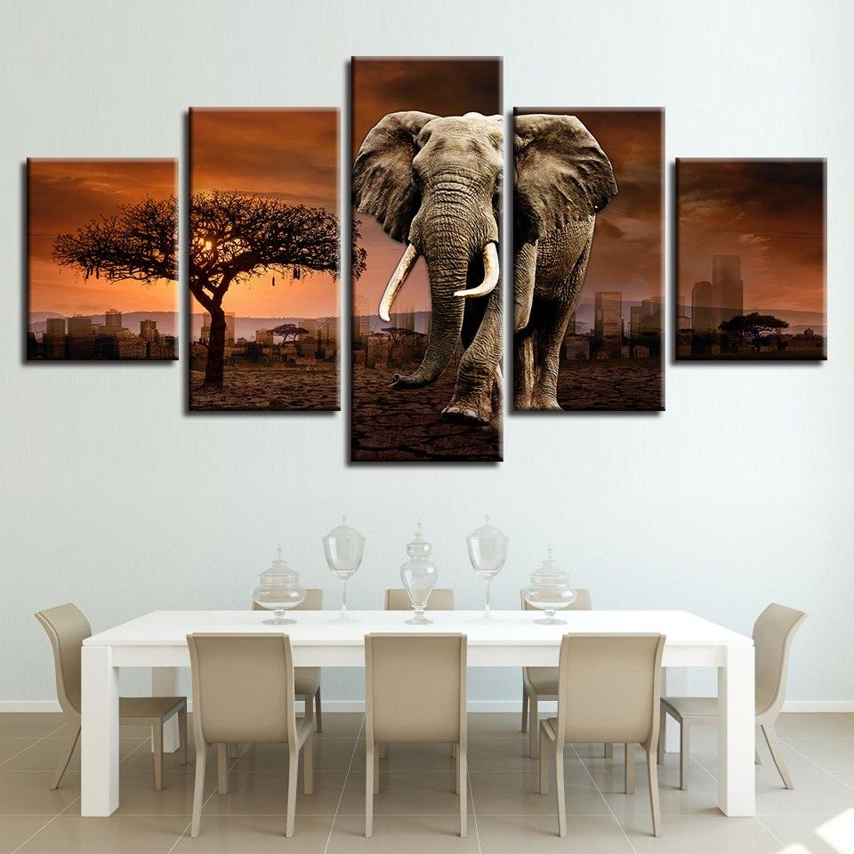 Elephant Parade 5 Piece HD Multi Panel Canvas Wall Art Frame - Original Frame