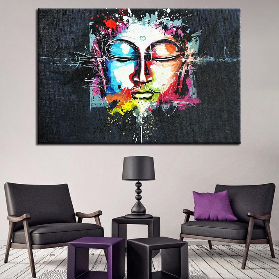 Watercolor Abstract Buddha Face 1 Piece HD Multi Panel Canvas Wall Art Frame - Original Frame