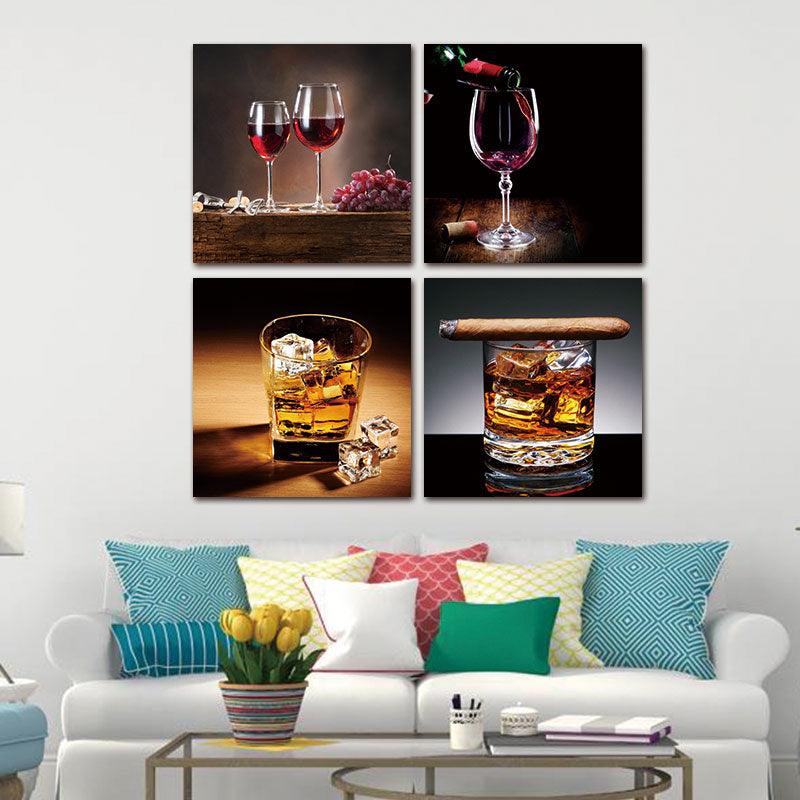 Wine & Drinks 4 Piece HD Multi Panel Canvas Wall Art Frame - Original Frame