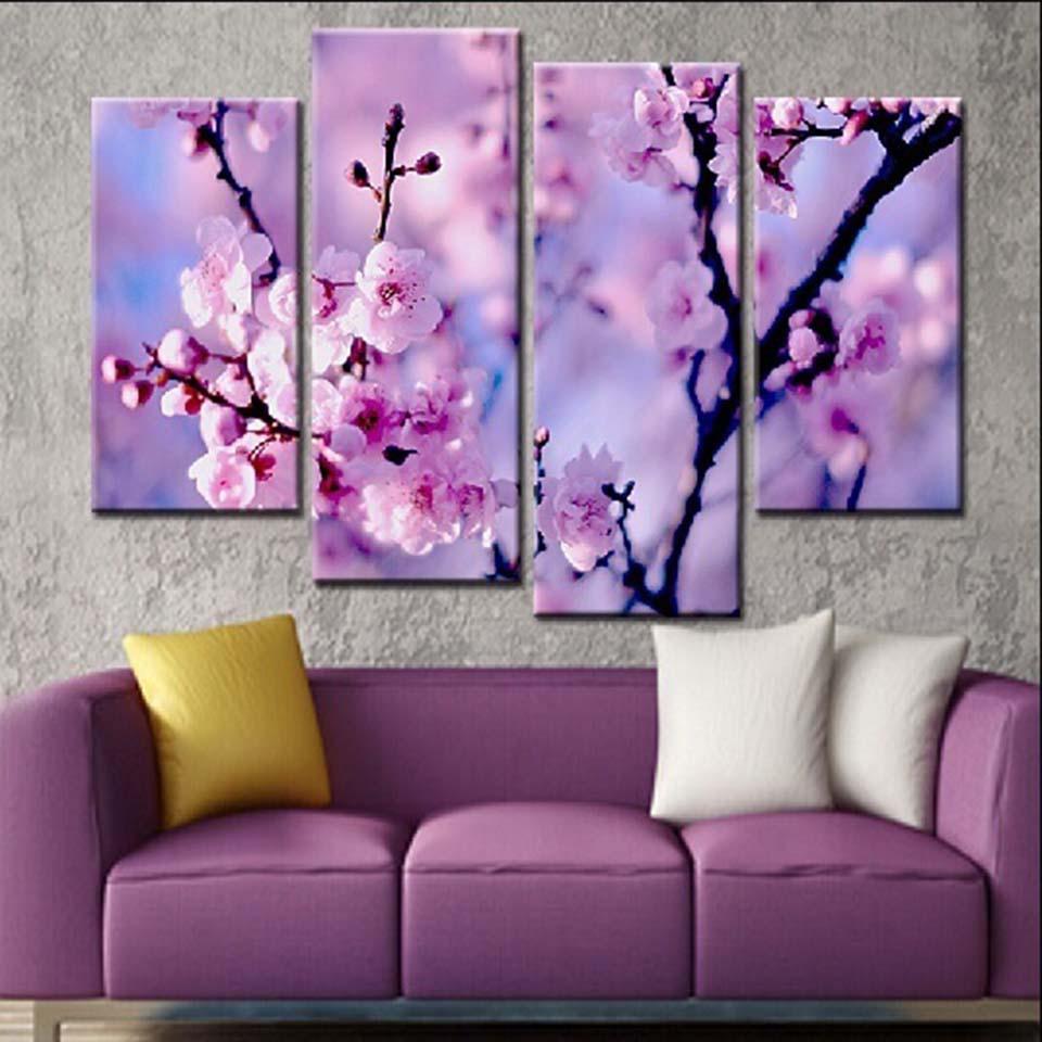 Beautiful Blossom Flower 4 Piece HD Multi Panel Canvas Wall Art Frame - Original Frame